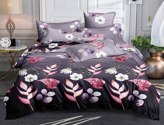 Тканина для постільної білизни Поліестер 75 PL8049 (60м) фіолетового кольору з квітами, фото 1