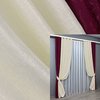 Уцінка! Комбіновані (2шт 1,5х2,7м) штори з тканини софт. Колір бордовий з молочним. Код 014дк (1099-729ш) 19-023