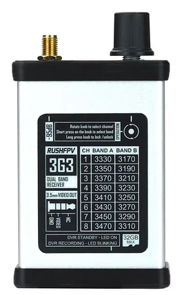 Відеоприймач RushFPV VRX 3.3GHz + Патч Антена 15dBi для FPV With DVR Version, фото 3