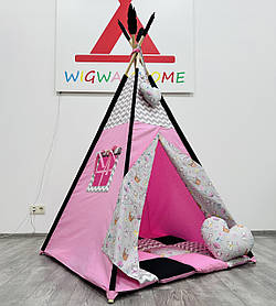 Дитячий Вігвам «Котики», Повний комплект, В подарунок 🎁 підвіска та пірʼя на палки