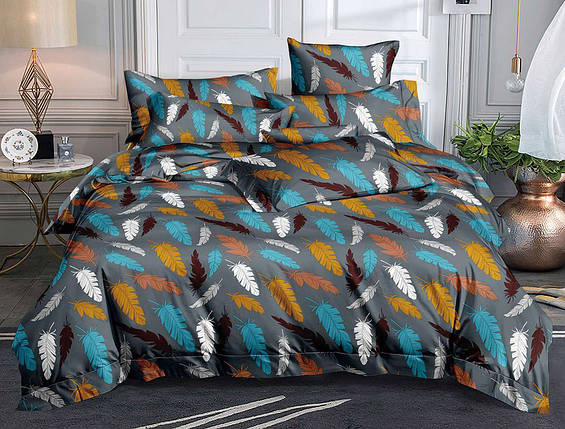 Сіра постільна тканина 220 см із принтом пір'я, 100% Поліестер 75 синтетичний, рулон 60 м, фото 1