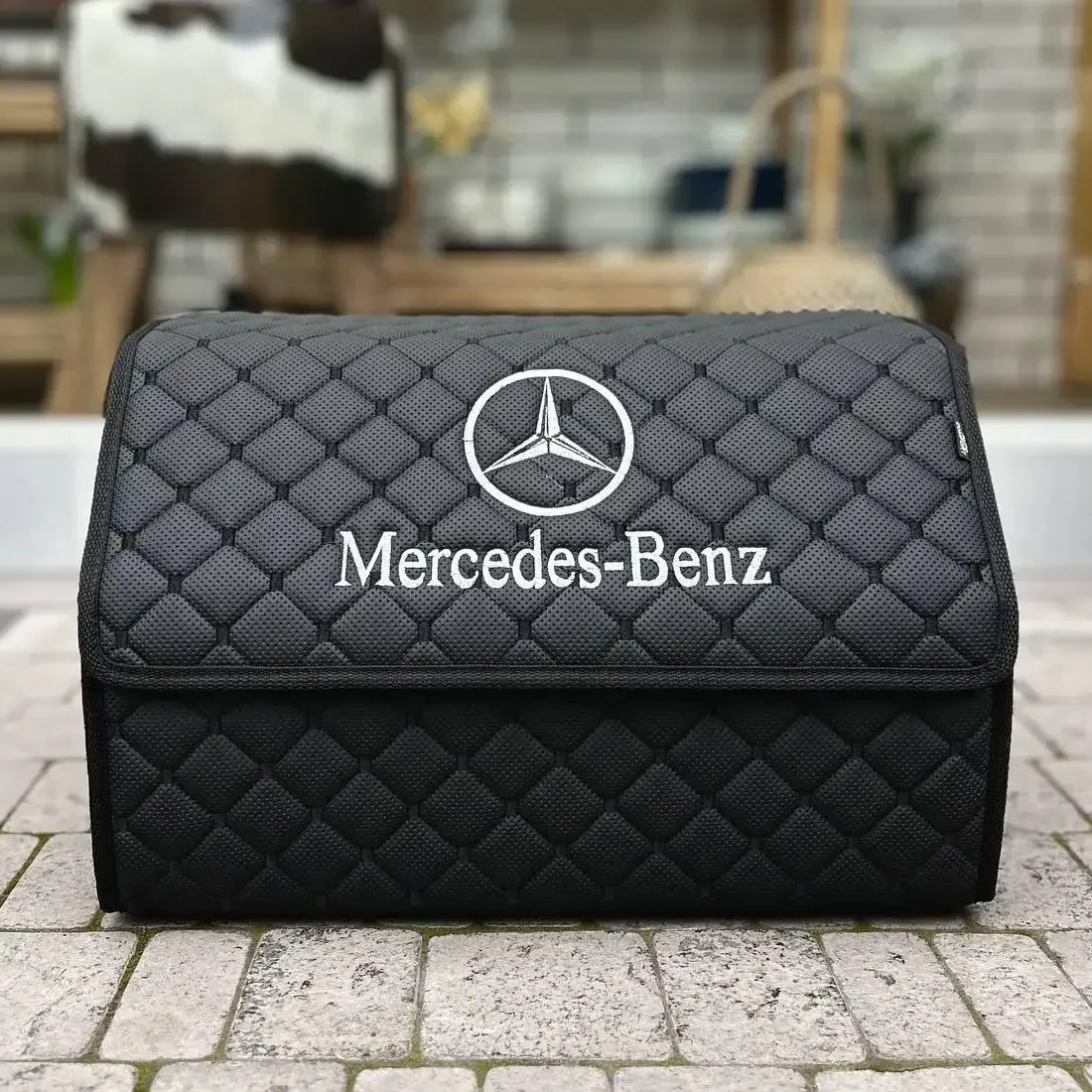 Органайзер у багажник з логотипом Mercedes з екошкіри, чорний, 50 см, сумка в багажник, фото 1