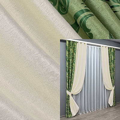 Уцінка! Комбіновані (2шт 1,5х2,7м) штори з тканини софт. Колір зелений з молочним. Код 014дк (127Б-729ш) 19-022