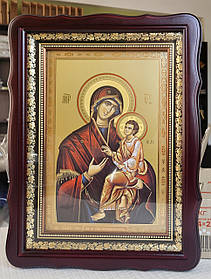 Ікона Скоропослушниця пресвята богородиця у темному фігурному кіоті під склом, розмір кіота 41*31, сюжет 20*30.
