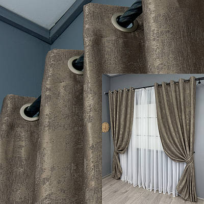 Комплект (2шт. 1,5х2,5м.) штор на люверсах, жакард "Sultan XO". Колір какао. Код 1486ш 37-0251