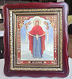 Ікона Пресвята Богородиця Покров у темному фігурному кіоті під склом, розмір кіота 32×28, сюжет 20×24., фото 4