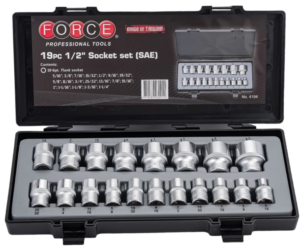 Набір головок 1/2" 6гр. 19 пр. у кейсі FORCE 4194