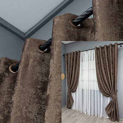 Комплект (2шт. 1,5х2,5м.) штор на люверсах, жакард "Sultan XO". Колір коричневий. Код 1557ш 37-0252