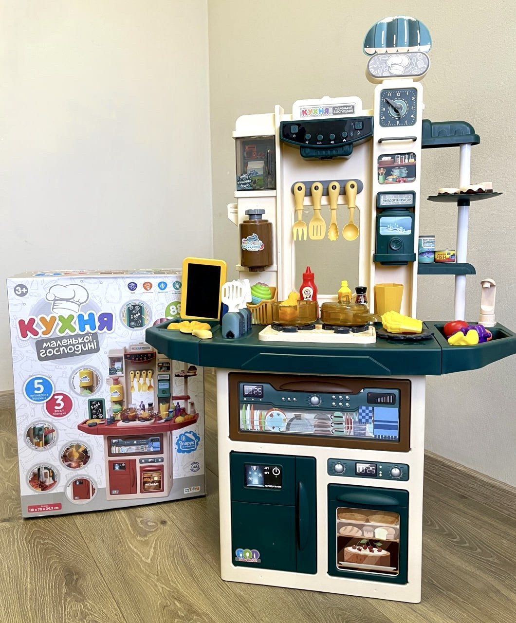 Кухня інтерактивна M 6008 I UA Limo Toy 110 см вода пар звук світло 88 предметів українське озвучування, фото 1