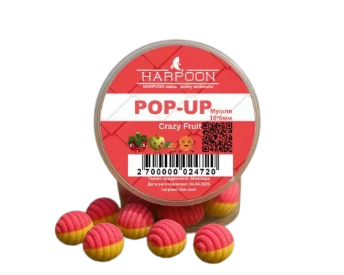 Бойл HARPOON плаваючий Pop UP 10*6мм МУШЛЯ рожево-жовтий Сrazy Fruit (крейзі фрукт),2700000024720, фото 1