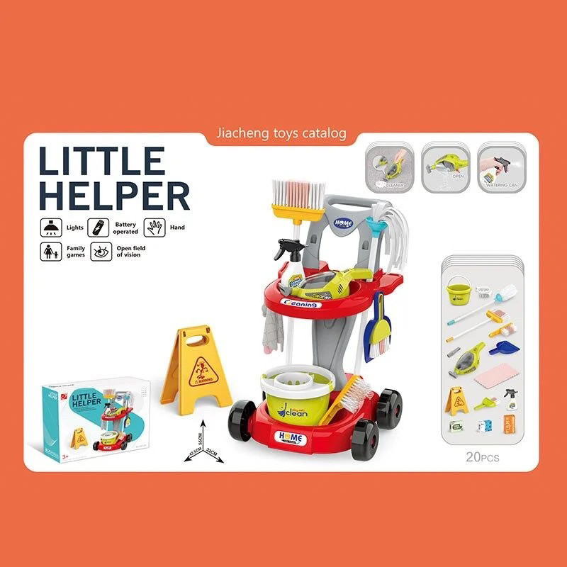Набір для прибирання дитячий 667-69 відро з віджимом, пилосос на батарейках, звук, 20 предметів, фото 1