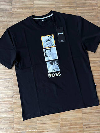 Літня чоловіча футболка Boss Muhammad Ali Black чорна 100% бавовна принт на грудях і спині, фото 1