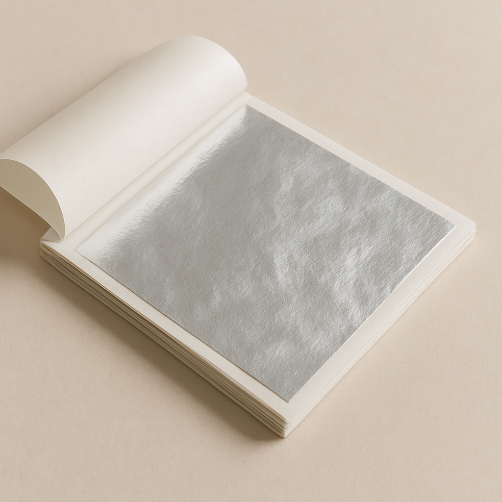 Поталь книжка, 100 аркушів срібного кольору, 8×8.5 см