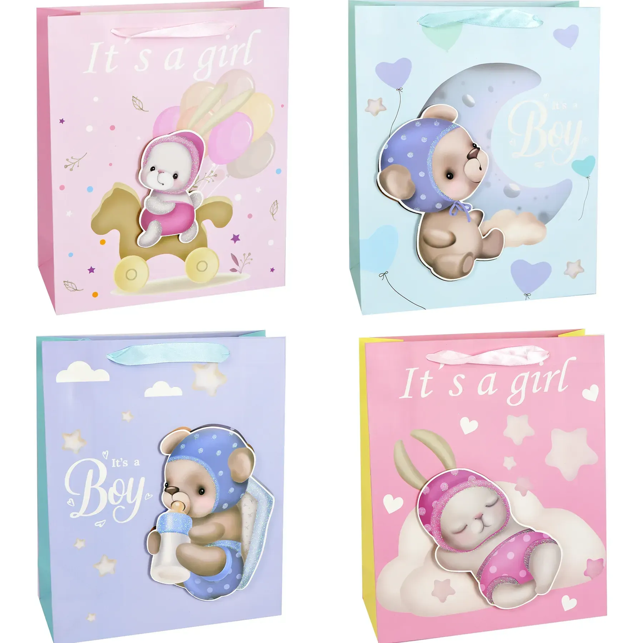 Подарунковий пакет 3D "It`s a boy, it`s a girl" асорті L (31х42х12см) 12 шт.