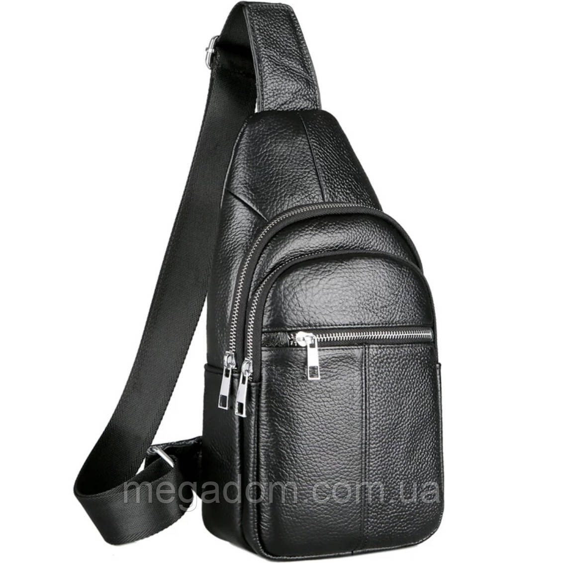 Чоловічий шкіряний слінг сумка-рюкзак через плече чорна TIDING BAG-MK 83423