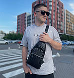 Чоловічий шкіряний слінг сумка-рюкзак через плече чорна TIDING BAG-MK 83423, фото 9