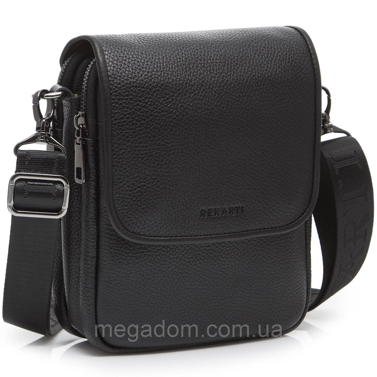 Шкіряна чоловіча сумка-месенджер через плече чорна Tiding Bag TD-23433