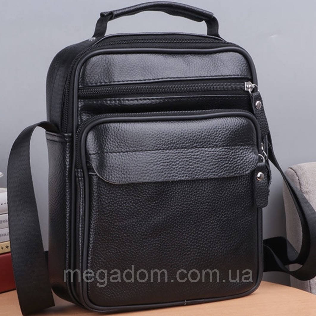 Чоловіча шкіряна барсетка через плече з ручкою чорна Bexhill Bx-66503