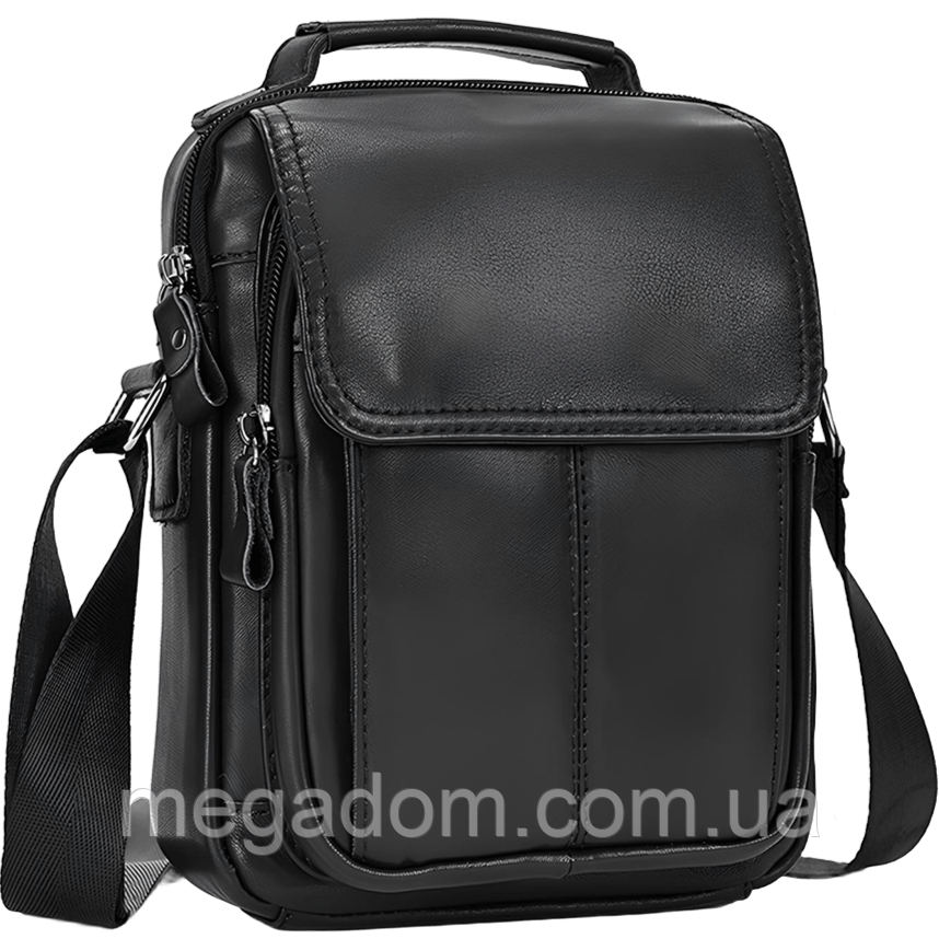 Сумка-барсетка чоловіча через плече шкіряна гладка чорна Tiding Bag TD-69291
