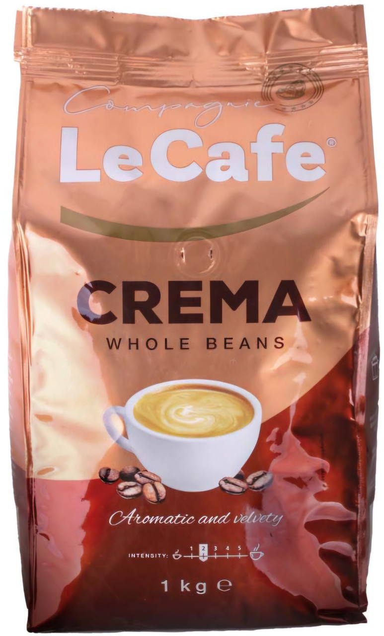 Кава в зернах Le Cafe CREMA 1000г, купаж арабіки та робусти, Польща