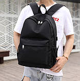 Якісний чорний міський рюкзак 42*30 з USB чоловічий та жіночий для міста і подорожей водонепроникний для підлітка чи студента, фото 9