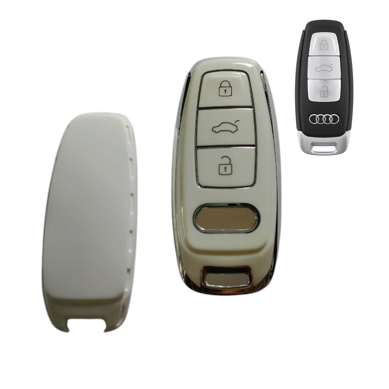 Чехол  для ключа Audi, белый с серебряной рамкой, фото 1