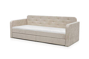 Односпальне кутове ліжко з м'якою оббивкою Малібу бежева з ящиками