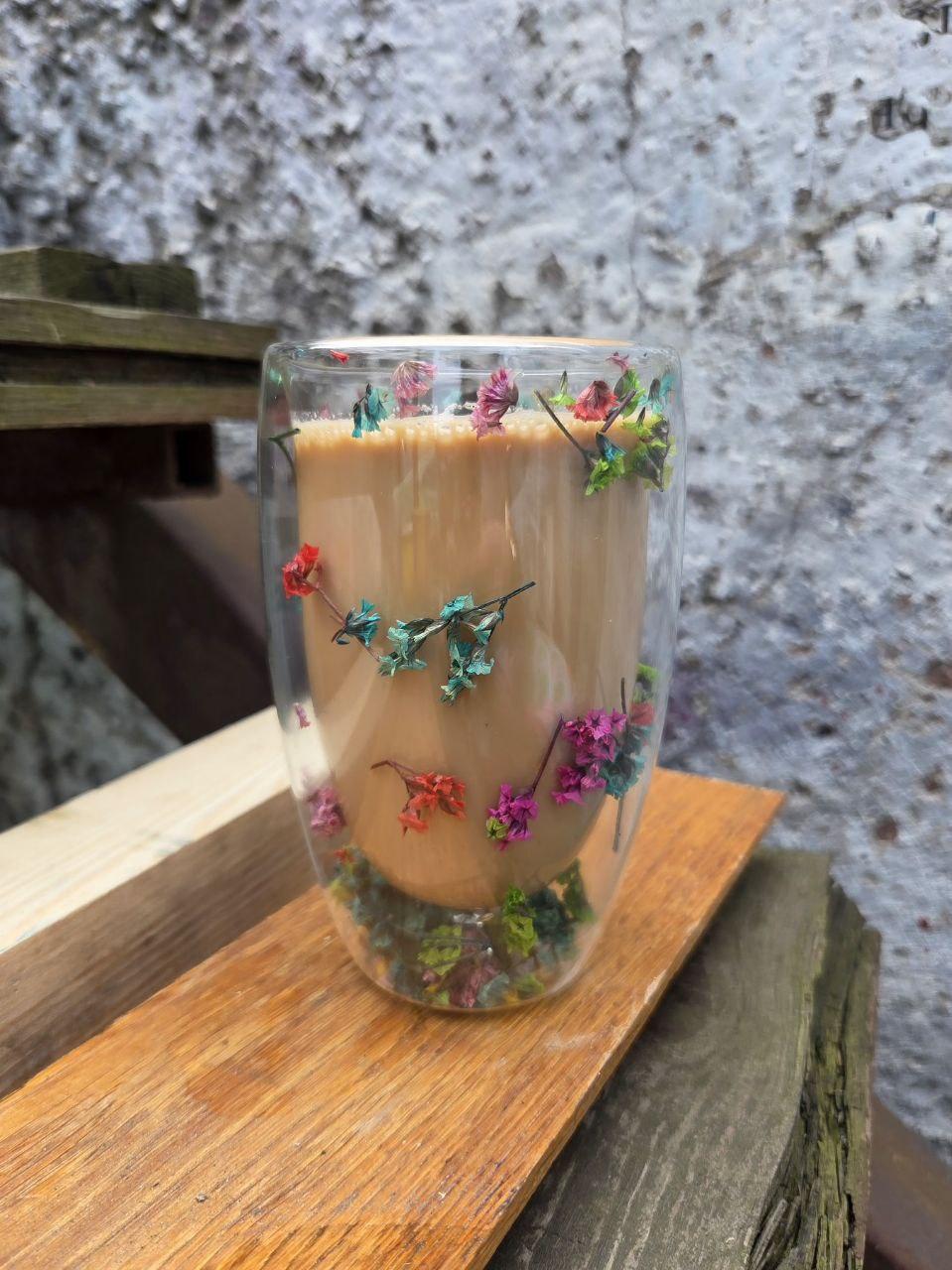 Стакан з подвійним дном із сухоцвітами, 450мл (Скляна склянка для кави і чаю)