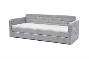 Односпальне кутове ліжко з м'якою оббивкою Малібу сіра з ящиками