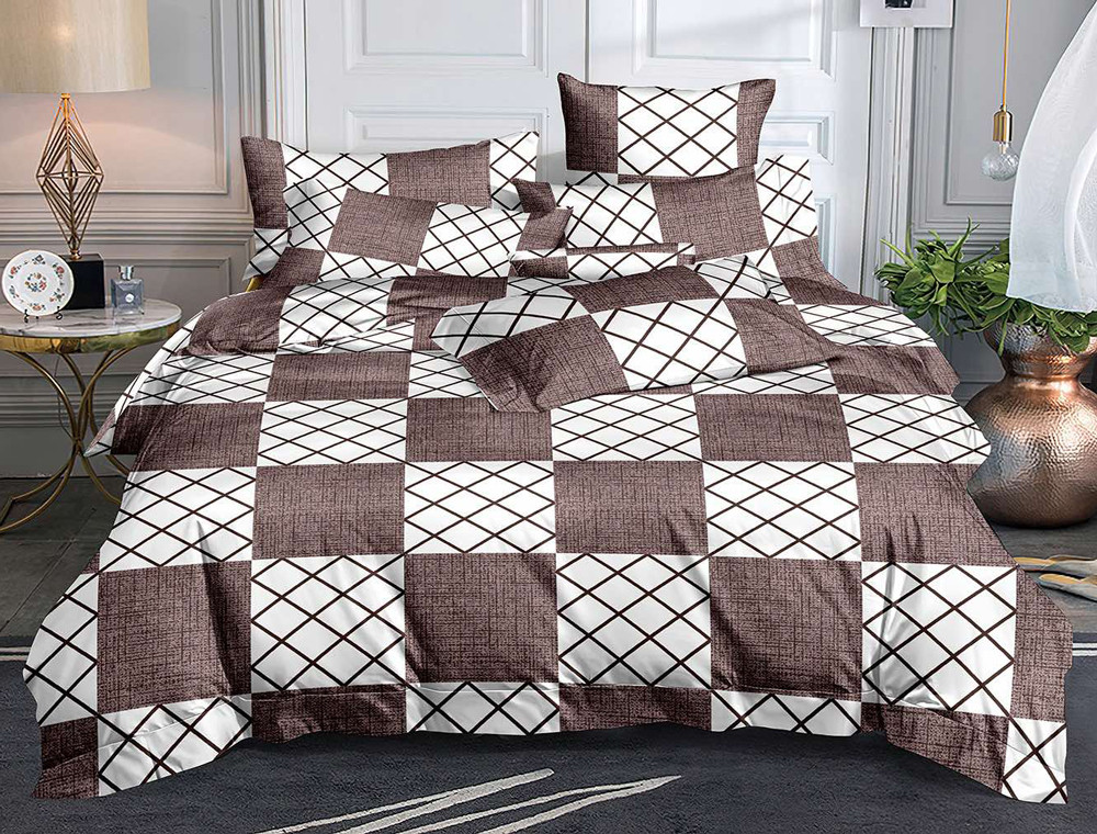 Постільна тканина 220 см із коричневого кольору з принтом клітинка, 100% Поліестер 75 синтетичний, рулон 60 м