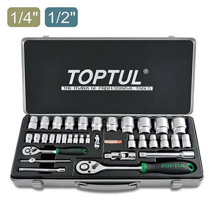 Набір головок із тріскачкою TOPTUL 1/4" 1/2" 34ед. GCAD3401, фото 1