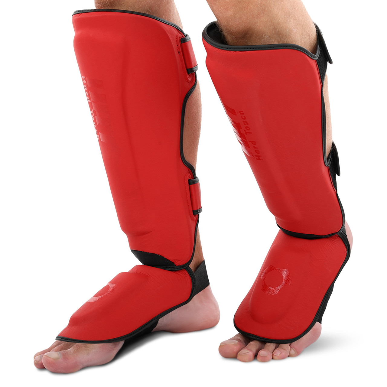Захист гомілки та стопи шкіряний для єдиноборств захист для ніг Hard Touch 4229 розмір M Red, фото 1