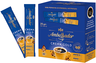 Кава розчинна Ambassador Crema Gold 3в1, стік 1,8г *25