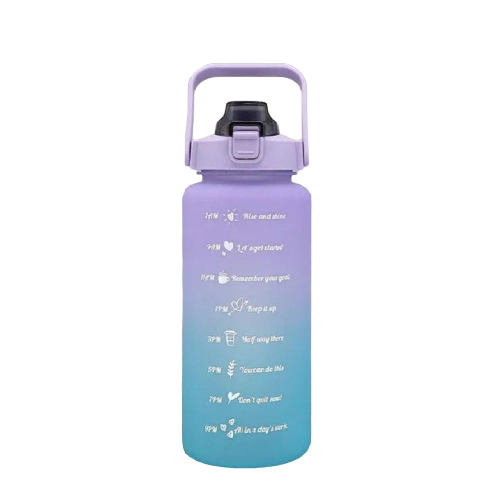 Пляшка з матовим покриттям для води з носиком і ручкою градієнт фіолетова 2200 мл, фото 1