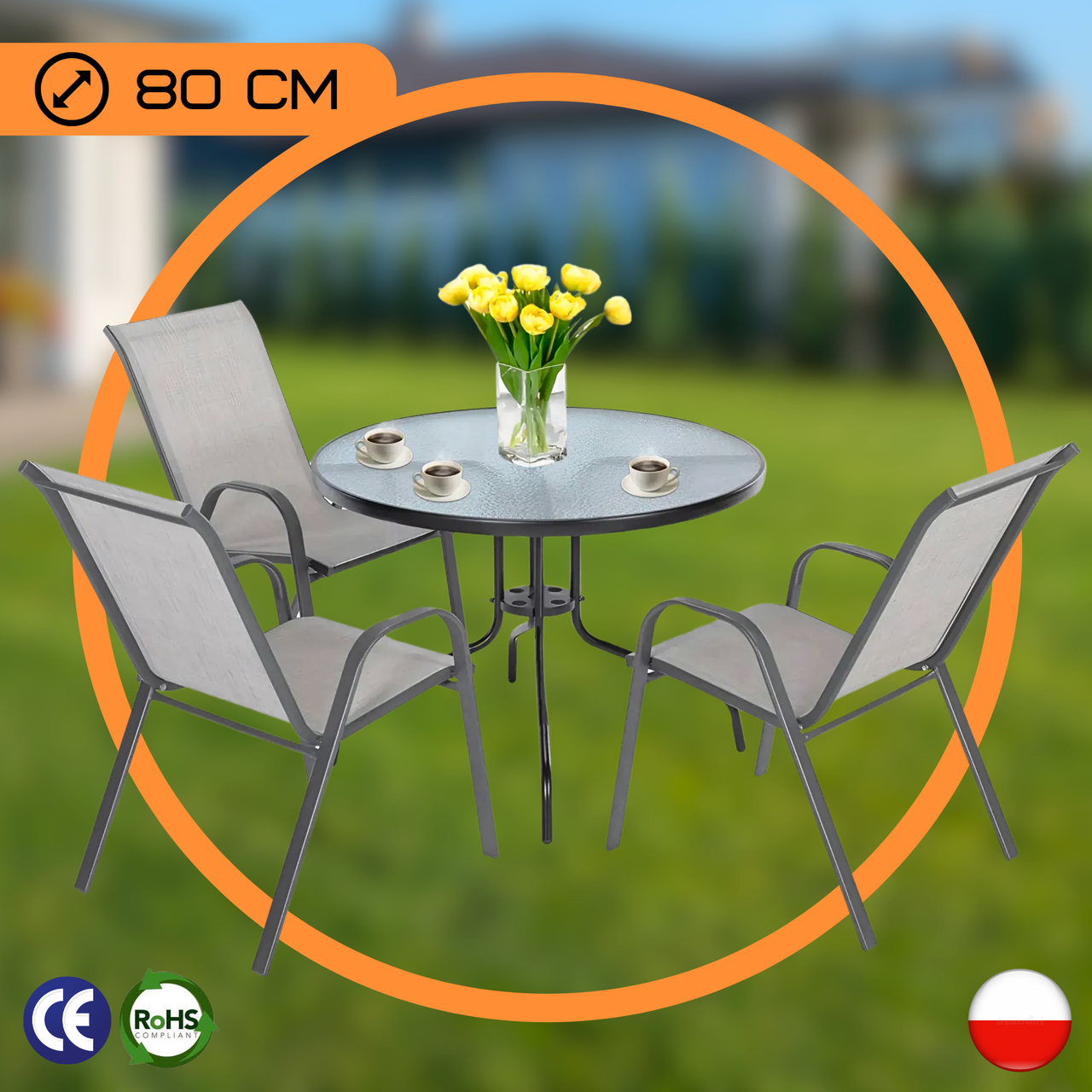 Комплект Садових Меблів Круглий Стіл + 3 Стільці 4Points Arte - 3 Набір Садових Меблів з Текстилена Сірий Польща