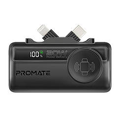 УМБ Promate PowerUp-Trio 5000 mAh, USB-C порт, USB-C/Lightning штекери,Apple Watch Charger Вlack (powerup-trio.black)
