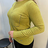 Джемпер жіночий тонкий светр віскоза кишеня 44 зелений, фото 2