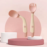 Набір столових предметів для малюків — гнучка силіконова ложка та виделка, рожевий