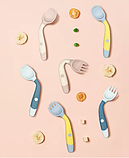 Набір столових предметів для малюків — гнучка силіконова ложка та виделка, блакитний, фото 2