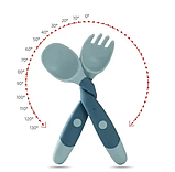Набір столових предметів для малюків — гнучка силіконова ложка та виделка, блакитний, фото 3