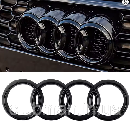 Передня емблема AUDI (Ауді) 285мм A4 (B9) A6 (C7) A7 (C7) A8 (D4) Q3 (8U) Q5 (8R) Q7 (4L) - Чорний глянець (4H0853605B), фото 1