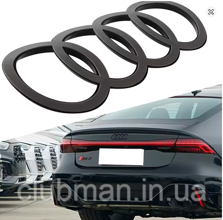 Емблема задня AUDI (Ауді) 216мм A4 (B9) A5 (F5) A6 (C7) A7 (C7) A8 (D4) Q3 (8U/F3) Q5 (8R/FY) Q7 (4L) - Чорний глянець, фото 1