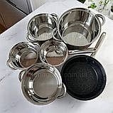 Набір посуду 12в1 Rainberg з нержавіючої сталі зі сковородою і сотейником для всіх плит, фото 8