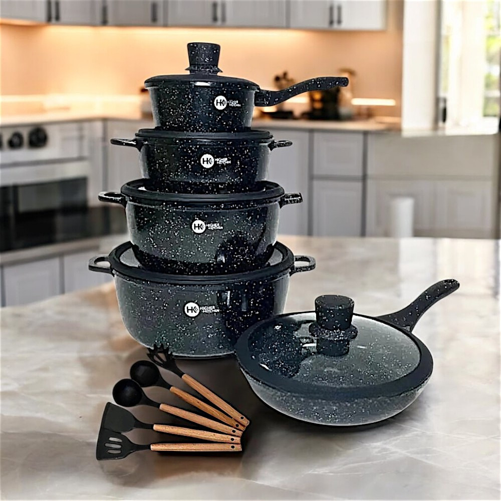 Набір кухонного посуду Higher Kitchen 17 предметів Комплект посуду з гранітним покриттям для всіх плит, фото 1