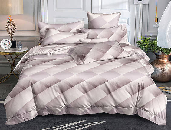 Синтетична бежева тканина 220 см для постільної білизни Поліестер 75 з геометричним принтом, рулон 60 м, фото 1