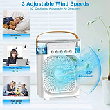 Портативний вентилятор зі зволожувачем і підсвіткою 4в1 мінікондиціонер настільний портативний вентилятор ЮСБ, фото 4