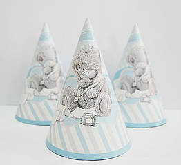 Ковпак святковий 15 см, "Мишка Тедді (блакитний)"