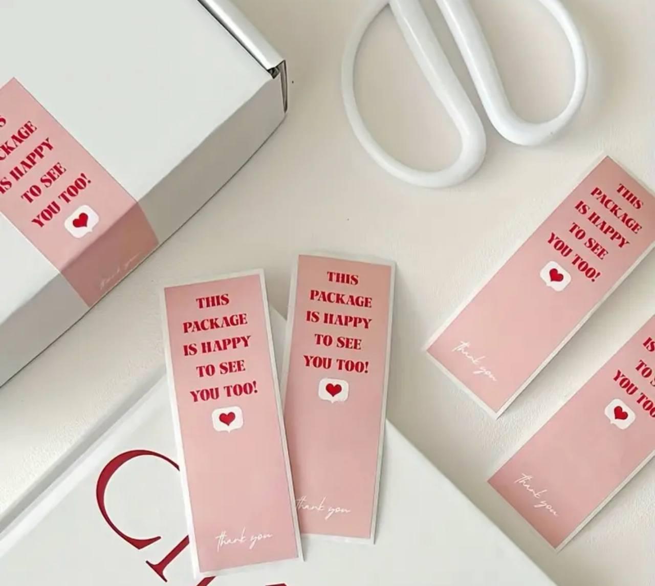 Наклейки для коробок "Це упакування теж раде вас бачити (англ)", 50 мм х 100 мм, фото 1