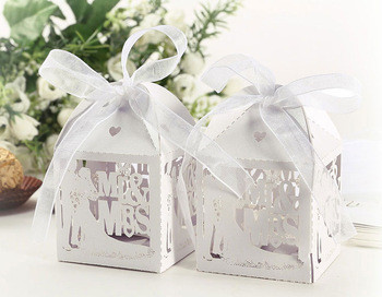 Бонбон'єрка весільна з лазерною різзю, біла, фото 1