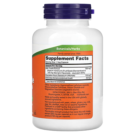 NOW Foods Silymarin Milk Thistle Extract with Artichoke & Dandelion 300 mg caps 200, фото 3
